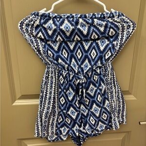 Hollister Blue and White Patterned Romper